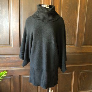 Banana Republic Sweater L Black Wool Alpaca Exaggerated Turtleneck Ribbed Waist